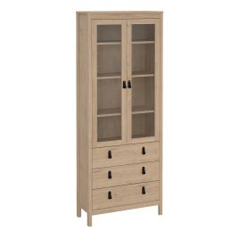 BURNLEY China Cabinet 2 Doors with Glass + 3 Drawers in Jackson Hickory Oak