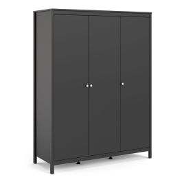 Madrid Wardrobe with 3 Doors in Matt Black - Matt Black
