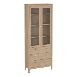 MEMPHIS China Cabinet 2 Doors with Glass + 3 Drawers in Jackson Hickory Oak