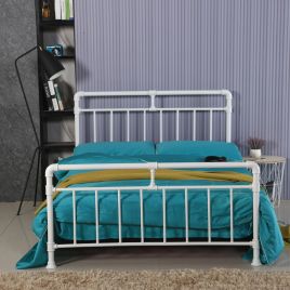 Industrial Look Metal PIPE Bed - Standard Double 4ft6 - White