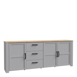 Karen Riviera Oak Top 3 Door Large Sideboard with 3 Drawers - Grey