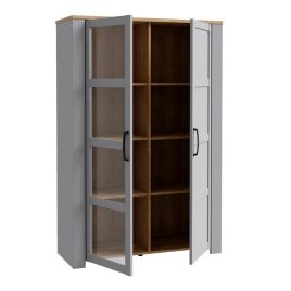Karen Riviera Oak Top 2 Door Display Cabinet - Grey