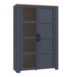 Karen Riviera Oak Top 2 Door Display Cabinet - Navy
