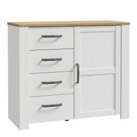 BUENOS White Chest of Drawers - Medium-sized, 4 Drawers, 1 Door