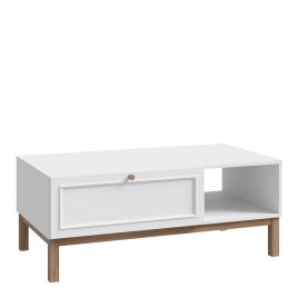 WOFUS 1 Drawer Coffee Table in Light Grey and Oak