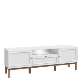 WOFUS 2 Door 1 Drawer TV Unit in Light Grey and Oak inc LED Lighting