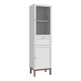 WOFUS Display Cabinet with 1 Door 1 Drawer and  1 Glass Door in Light Grey and Oak