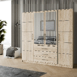 BARNSLEY 4 Door Mirrored Wardrobe with 3 Drawers Oak Sonoma - 196cm