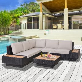 4-PC Rattan Corner Sofa Set - Black