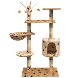 Cat Tree with Sisal Scratching Posts 125 cm Paw Prints Beige