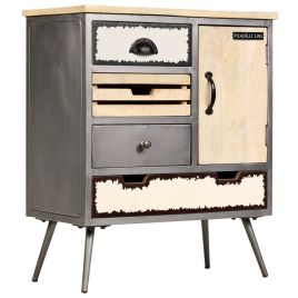 Sideboard Solid Mango Wood and Steel 65x33x76 cm