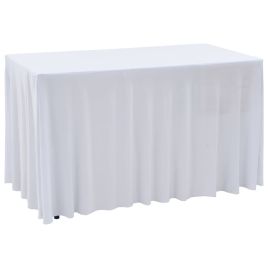2 Pcs Stretch Table Covers with Skirt 243x76x74cm White