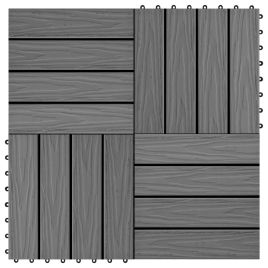11 Pcs Decking Tiles Deep Embossed WPC 30x30cm 1 sqm Grey
