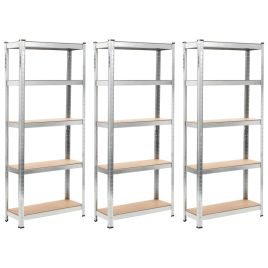 Storage Shelves 3 pcs Silver 75x30x172 cm Steel and MDF