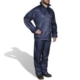 Men's Navy Blue 2-Piece Rain Suit with Hood XL
