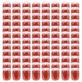 Glass Jam Jars with White and Red Lid 96 pcs 230 ml