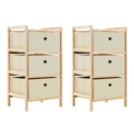 Storage Racks with 3 Fabric Baskets 2 pcs Beige Cedar Wood