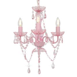 Chandelier with Beads Pink Round 3 x E14