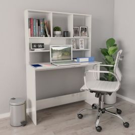 Desk with Shelf High Gloss White 110x45x157 cm Engineered Wood