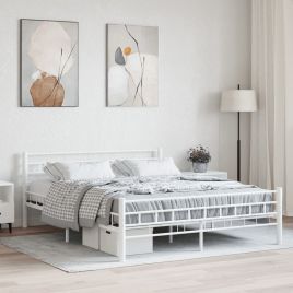 Bed Frame White Metal 160x200 cm