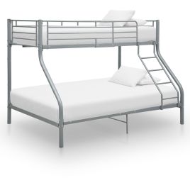 Bunk Bed Frame Grey Metal 140x200 cm/90x200 cm