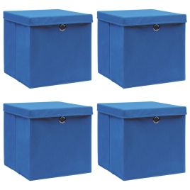 Storage Boxes with Lids 4 pcs Blue 32x32x32 cm Fabric
