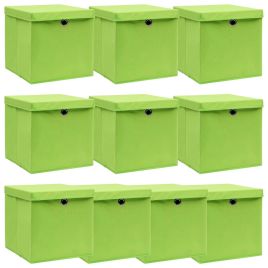 Storage Boxes with Lids 10 pcs Green 32x32x32 cm Fabric