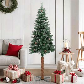 HIVORA Slim Christmas Tree with Real Wood and White Snow Green 150 cm