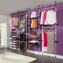 Telescopic Wardrobe System with Rods and Shelf Aluminium Silver Black - Aven