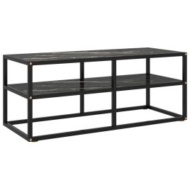 TV Cabinet Black with Black Marble Glass 100x40x40 cm
