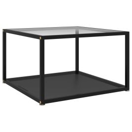 Coffee Table Transparent and Black 60x60x35 cm Tempered Glass