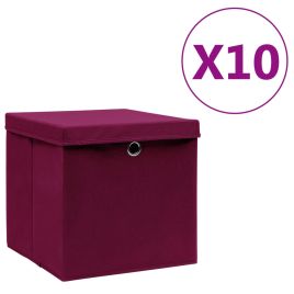 Storage Boxes with Covers 10 pcs 28x28x28 cm Dark Red