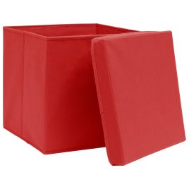 Storage Boxes with Covers 4 pcs 28x28x28 cm Red