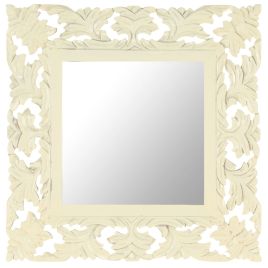 Hand Carved Mirror White 50x50cm Solid Mango Wood