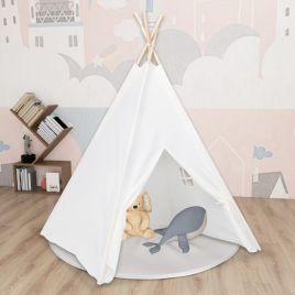Children Teepee Tent with Bag Peach Skin White 120x120x150cm