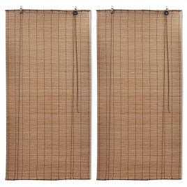 Bamboo Roller Blinds 2 pcs 80 x 160 cm Brown