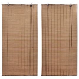 Bamboo Roller Blinds 2 pcs Brown 120 x 220 cm