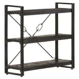 3-Tier Bookcase Black 90x30x80 cm Solid Mango Wood