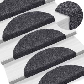 Self-adhesive Stair Mats 10 Pcs Dark Grey 56x17x3cm Needle Punch