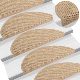 Stair Mats Self-adhesive Sisal-Look 15 Pcs 65x21x4cm Sand