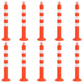 Traffic Control Bollards 10 pcs with Chain 75 cm PE