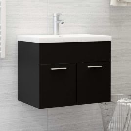 Sink Cabinet with Built-in Basin Black Chipboard