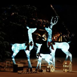 Roche Reindeer Family Christmas Decoration White and Silver 201 LEDs