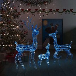 GLISTEN Acrylic Reindeer Family Christmas Decoration 300 LED Blue