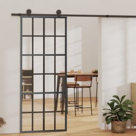 Sliding Door ESG Glass and Aluminium 76x205 cm Black