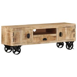 TV Cabinet with Wheels 110x30x37 cm Rough Mango Wood
