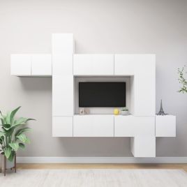 10 Piece TV Cabinet Set White Chipboard