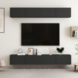 TV Cabinets 4 Pieces Black 100x30x30 cm Engineered Wood