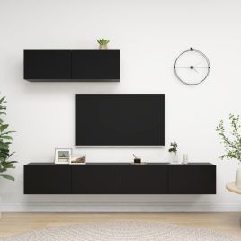 TV Cabinets 3 Pieces Black Engineered Wood