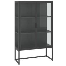 Highboard Anthracite 80x35x135 cm Steel and Tempered Glass